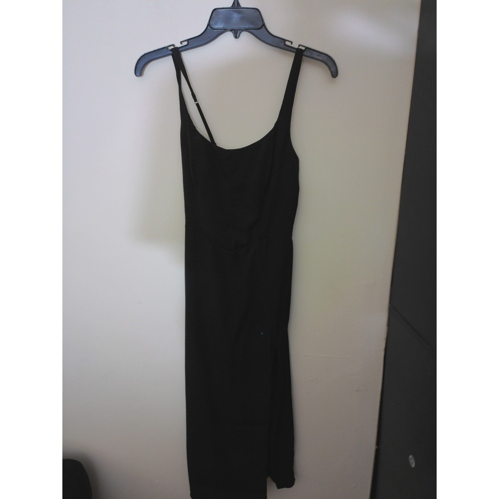 Abercrombie & Fitch Midi Dress Womens XS Black Minimalist Smocked Slit 159D1906